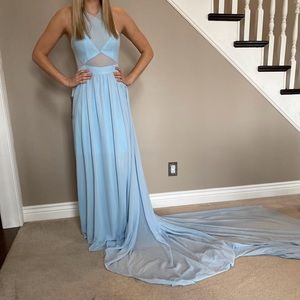 Baby blue prom dress with train
